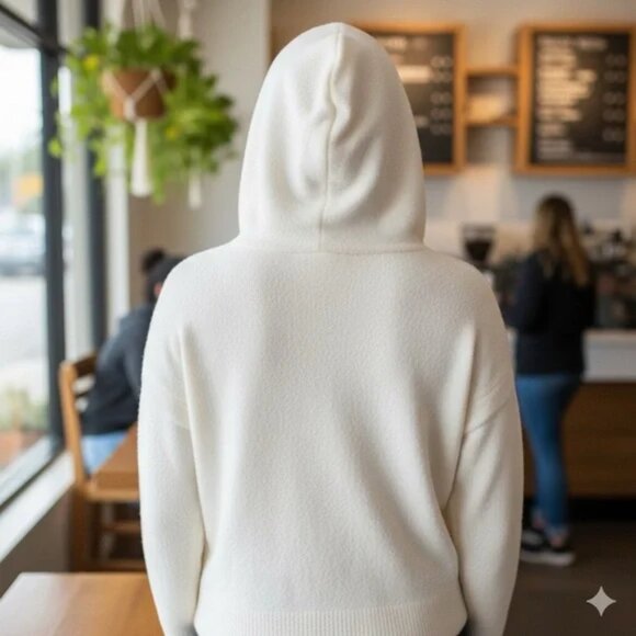 NWT SO Eyelash Plush Yarn Hoodie XL Cream Beige Ivory L - Picture 2 of 4